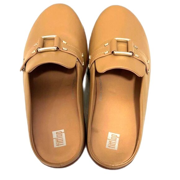 FitFlop Stud-Buckle Leather Platform Tan Mules - Size 7 - Picture 2 of 7